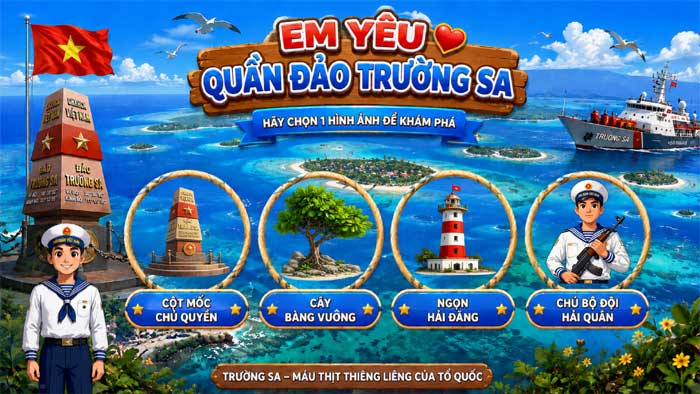 Trò chơi Em yẻu quần đảo Trường Sa trong phần khởi động bài giảng U Ư